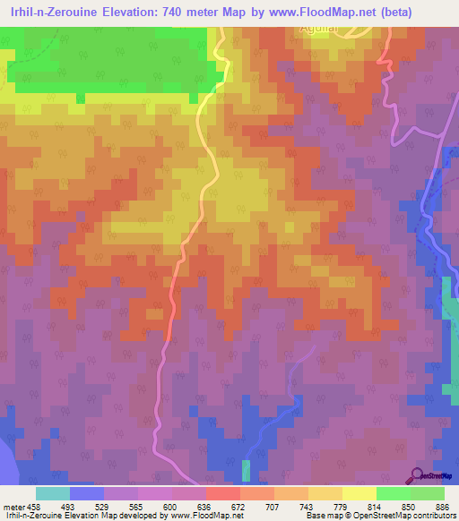 Irhil-n-Zerouine,Algeria Elevation Map