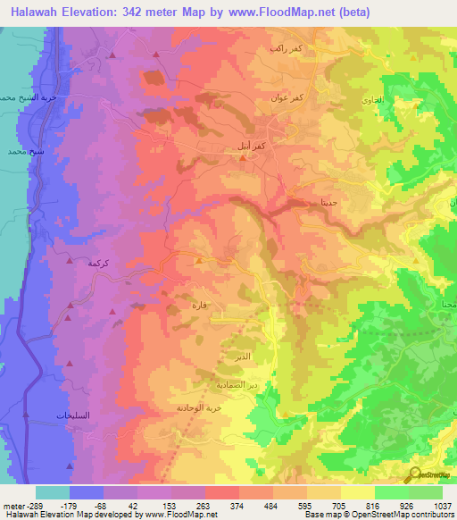 Halawah,Jordan Elevation Map