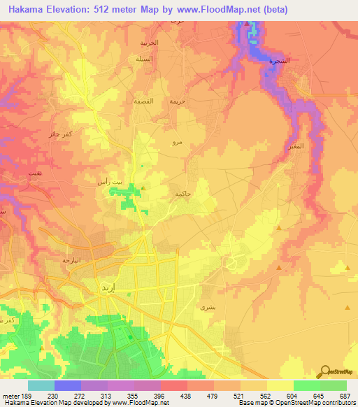 Hakama,Jordan Elevation Map