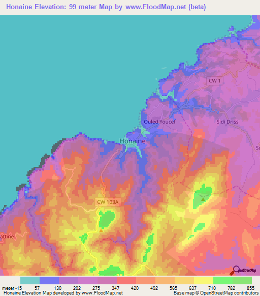Honaine,Algeria Elevation Map