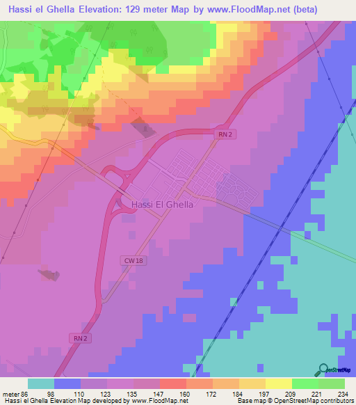 Hassi el Ghella,Algeria Elevation Map