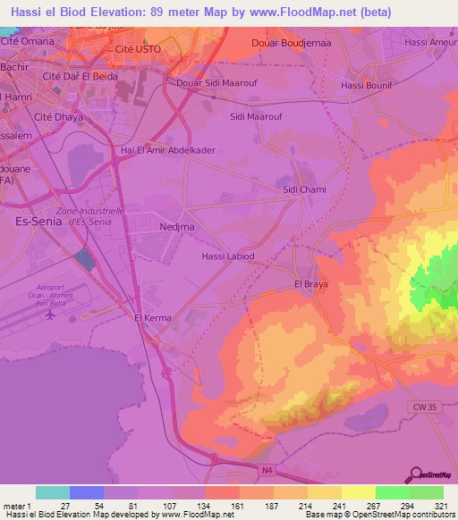 Hassi el Biod,Algeria Elevation Map