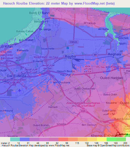 Haouch Rouiba,Algeria Elevation Map