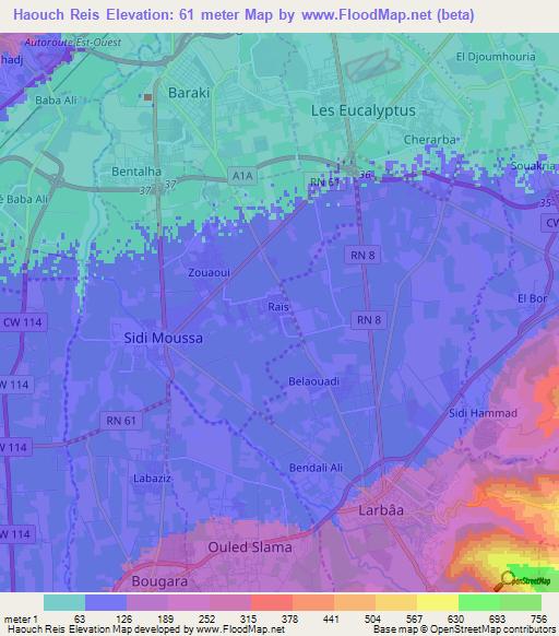 Haouch Reis,Algeria Elevation Map