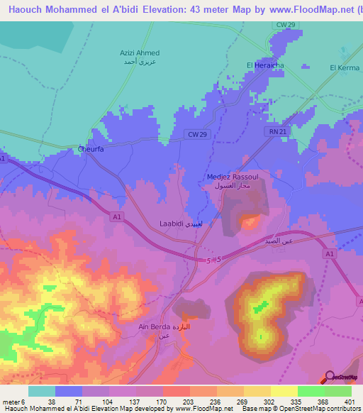 Haouch Mohammed el A'bidi,Algeria Elevation Map