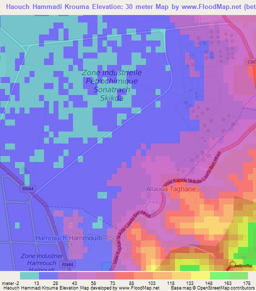 Haouch Hammadi Krouma,Algeria Elevation Map