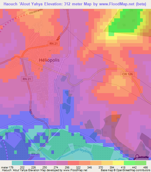Haouch 'Alout Yahya,Algeria Elevation Map