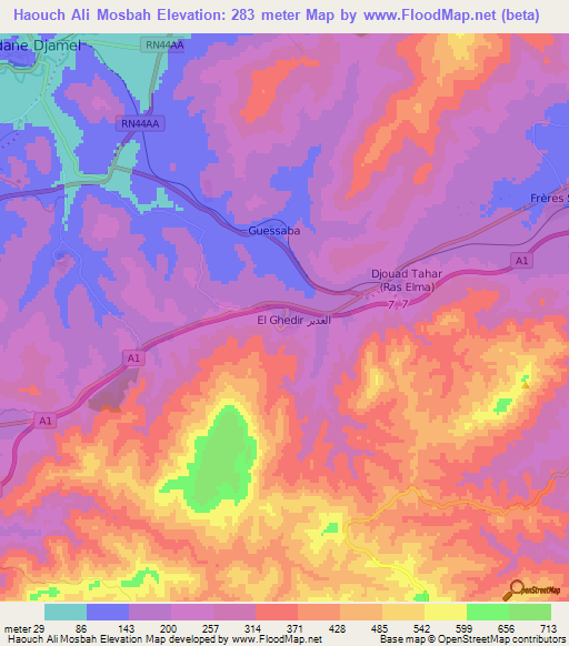 Haouch Ali Mosbah,Algeria Elevation Map