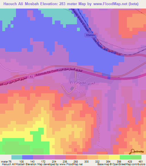 Haouch Ali Mosbah,Algeria Elevation Map