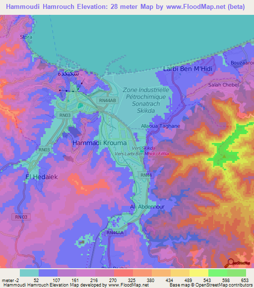 Hammoudi Hamrouch,Algeria Elevation Map