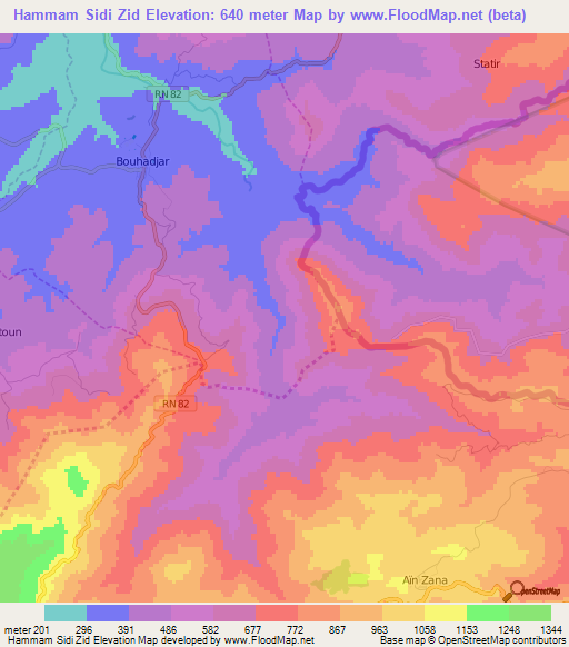 Hammam Sidi Zid,Algeria Elevation Map