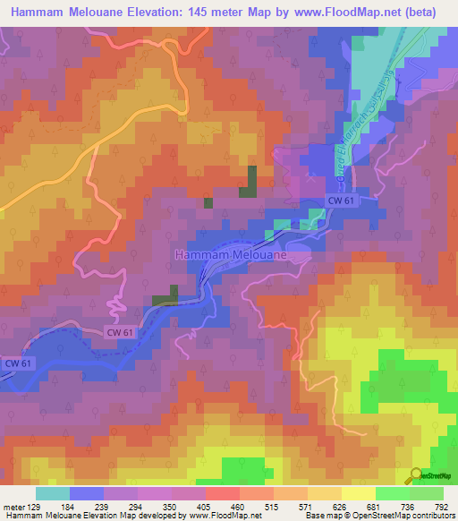 Hammam Melouane,Algeria Elevation Map