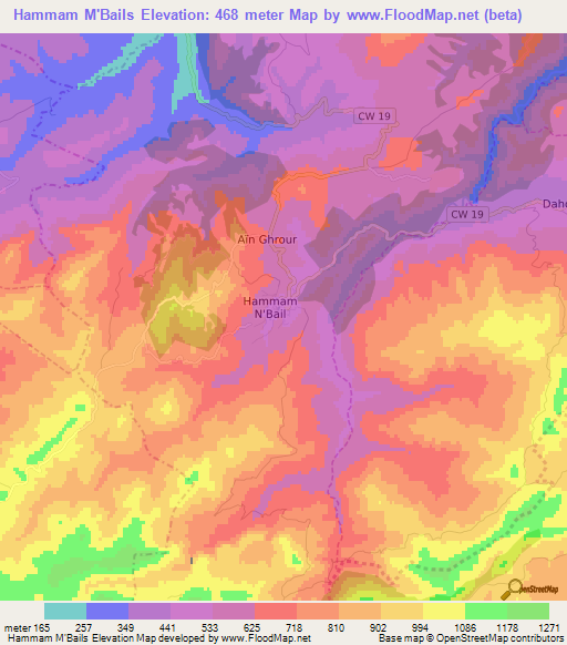 Hammam M'Bails,Algeria Elevation Map