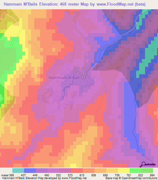 Hammam M'Bails,Algeria Elevation Map