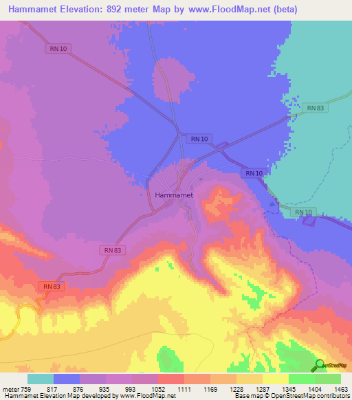 Hammamet,Algeria Elevation Map
