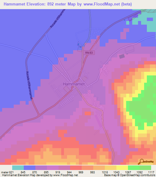 Hammamet,Algeria Elevation Map