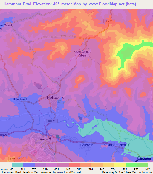Hammam Brad,Algeria Elevation Map