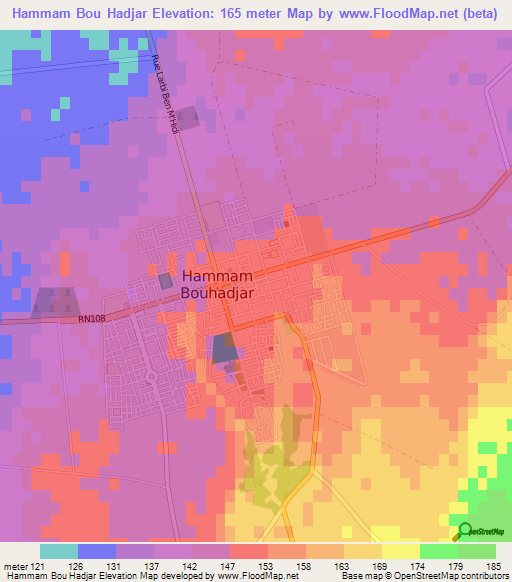 Hammam Bou Hadjar,Algeria Elevation Map