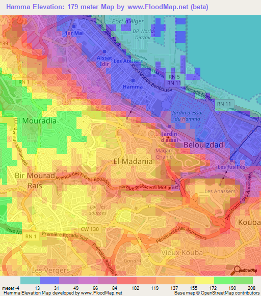 Hamma,Algeria Elevation Map