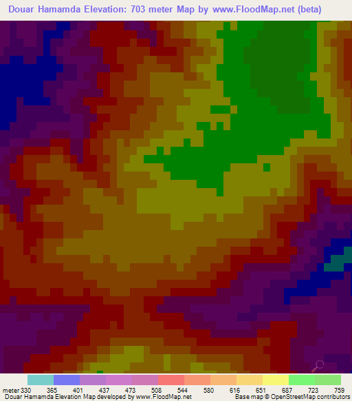 Douar Hamamda,Algeria Elevation Map