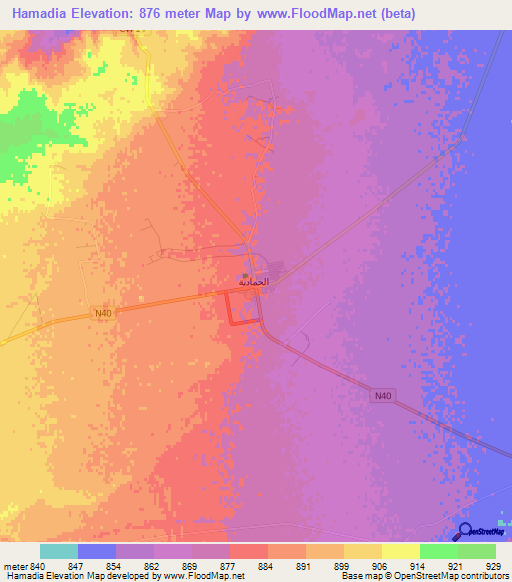 Hamadia,Algeria Elevation Map