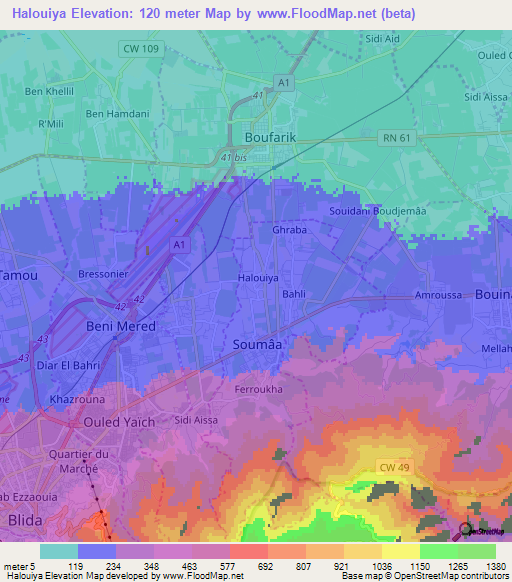 Halouiya,Algeria Elevation Map