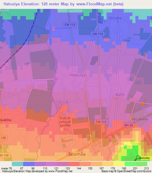 Halouiya,Algeria Elevation Map