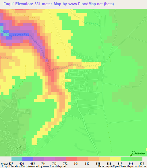 Fuqu`,Jordan Elevation Map