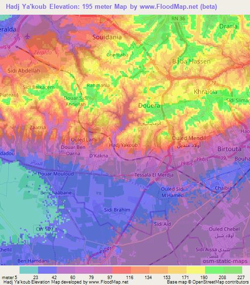 Hadj Ya'koub,Algeria Elevation Map