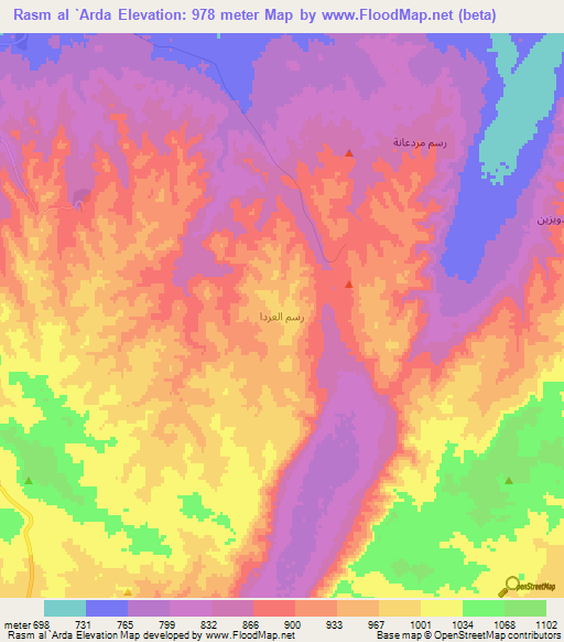 Rasm al `Arda,Syria Elevation Map