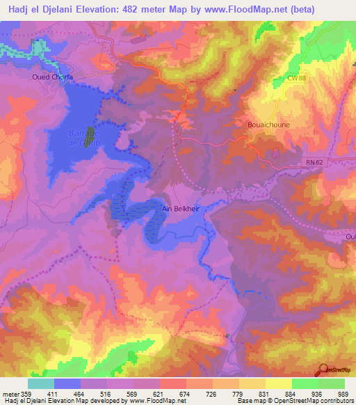 Hadj el Djelani,Algeria Elevation Map
