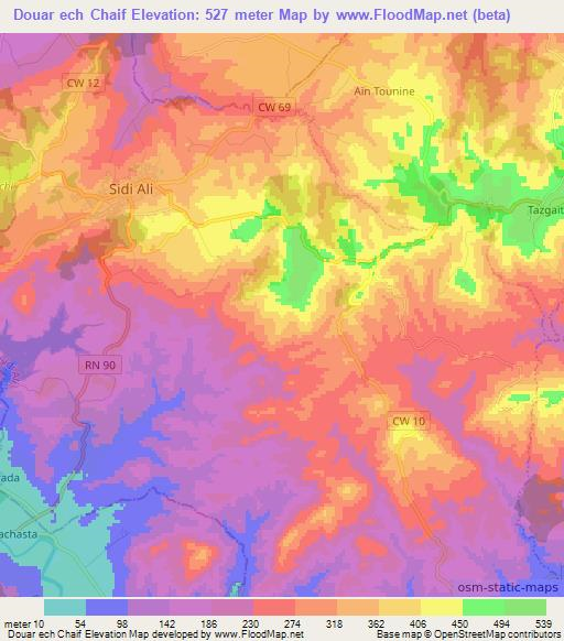Douar ech Chaif,Algeria Elevation Map