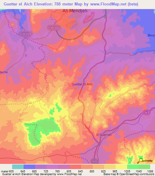 Guettar el Aich,Algeria Elevation Map