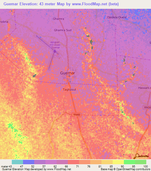 Guemar,Algeria Elevation Map