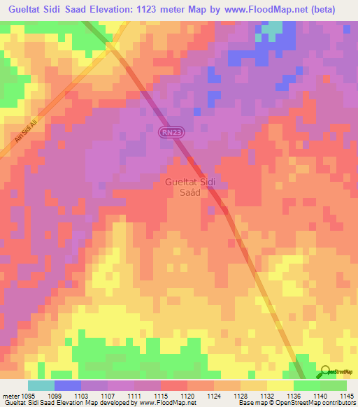 Gueltat Sidi Saad,Algeria Elevation Map