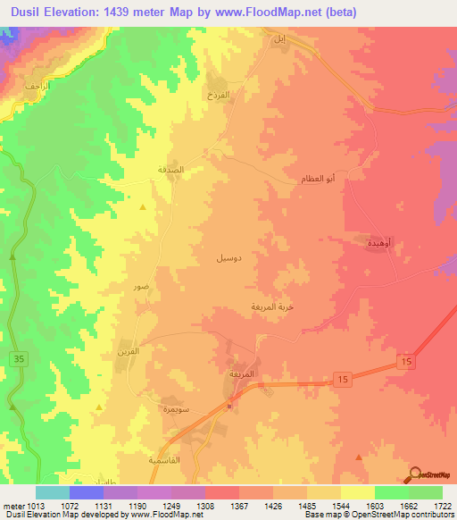 Dusil,Jordan Elevation Map
