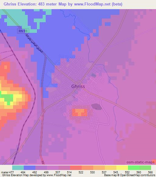 Ghriss,Algeria Elevation Map