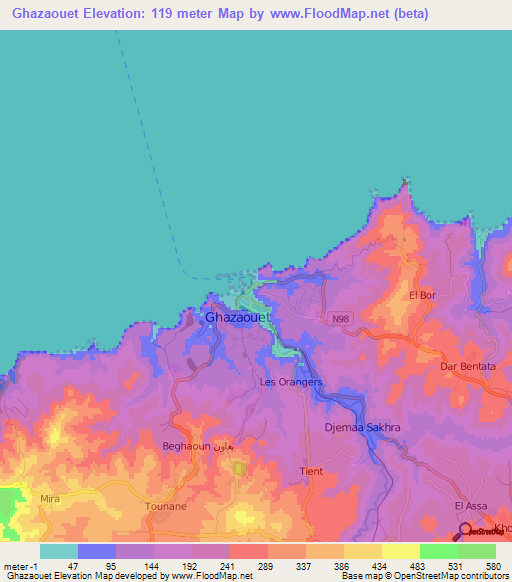 Ghazaouet,Algeria Elevation Map