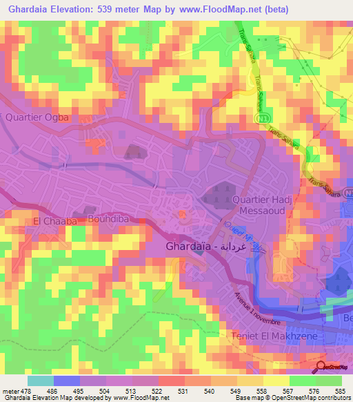 Ghardaia,Algeria Elevation Map
