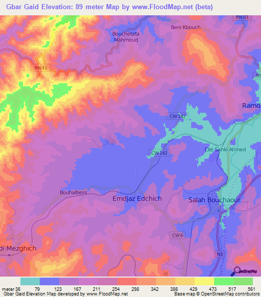 Gbar Gaid,Algeria Elevation Map