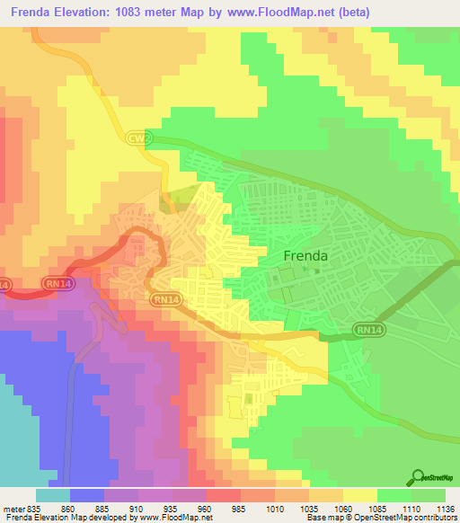 Frenda,Algeria Elevation Map