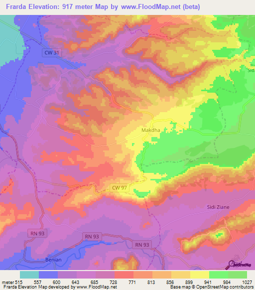 Frarda,Algeria Elevation Map