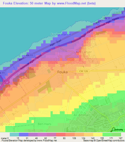 Fouka,Algeria Elevation Map