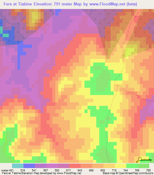 Fers et Tiabine,Algeria Elevation Map