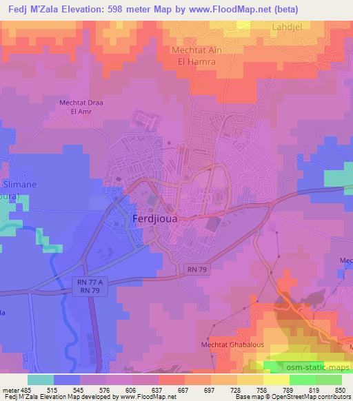 Fedj M'Zala,Algeria Elevation Map