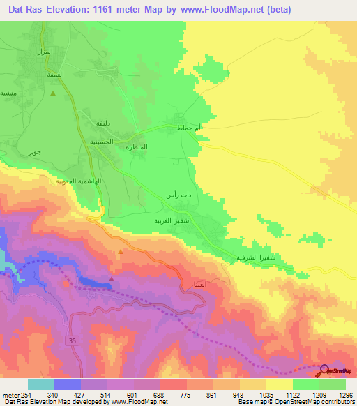 Dat Ras,Jordan Elevation Map