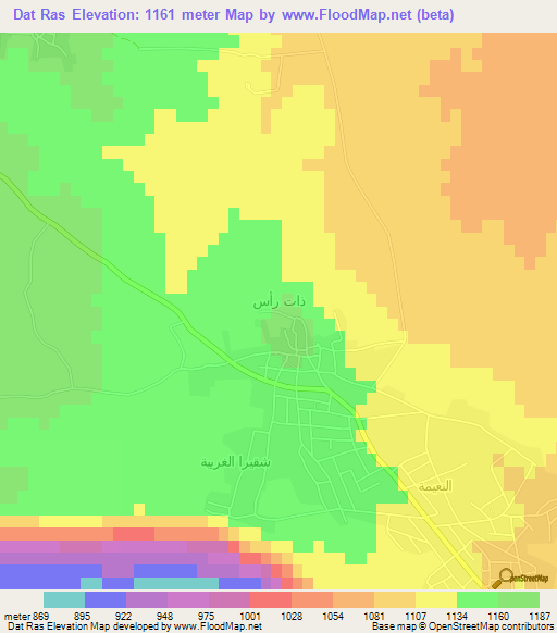 Dat Ras,Jordan Elevation Map
