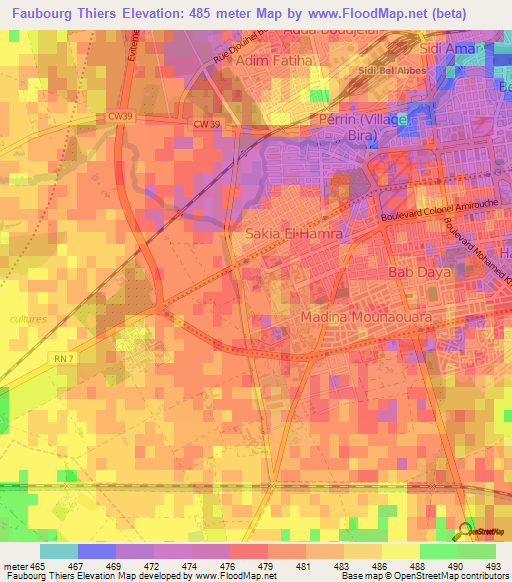 Faubourg Thiers,Algeria Elevation Map