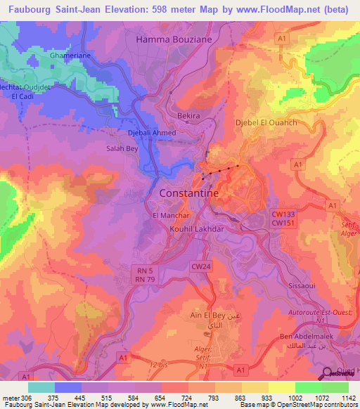 Faubourg Saint-Jean,Algeria Elevation Map