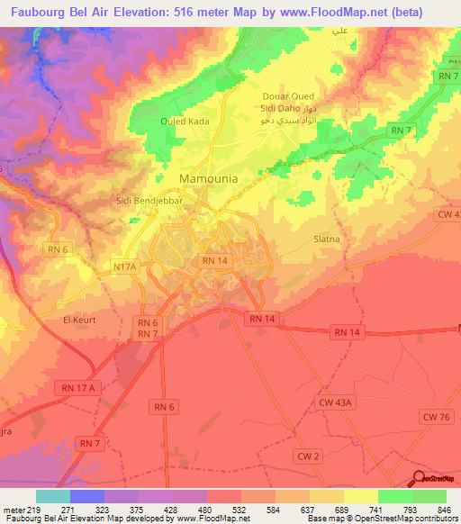 Faubourg Bel Air,Algeria Elevation Map